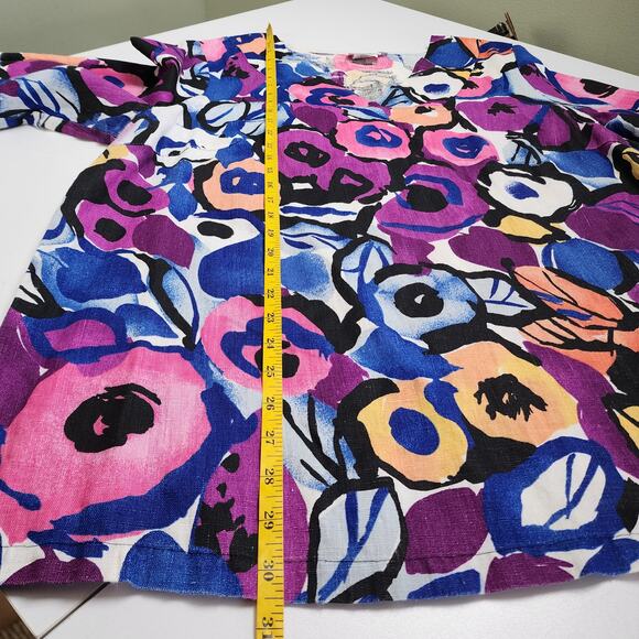 Hot Cotton Womens Linen Tunic Top Plus Size 1X Bright Watercolor Orchid Print - Picture 11 of 11